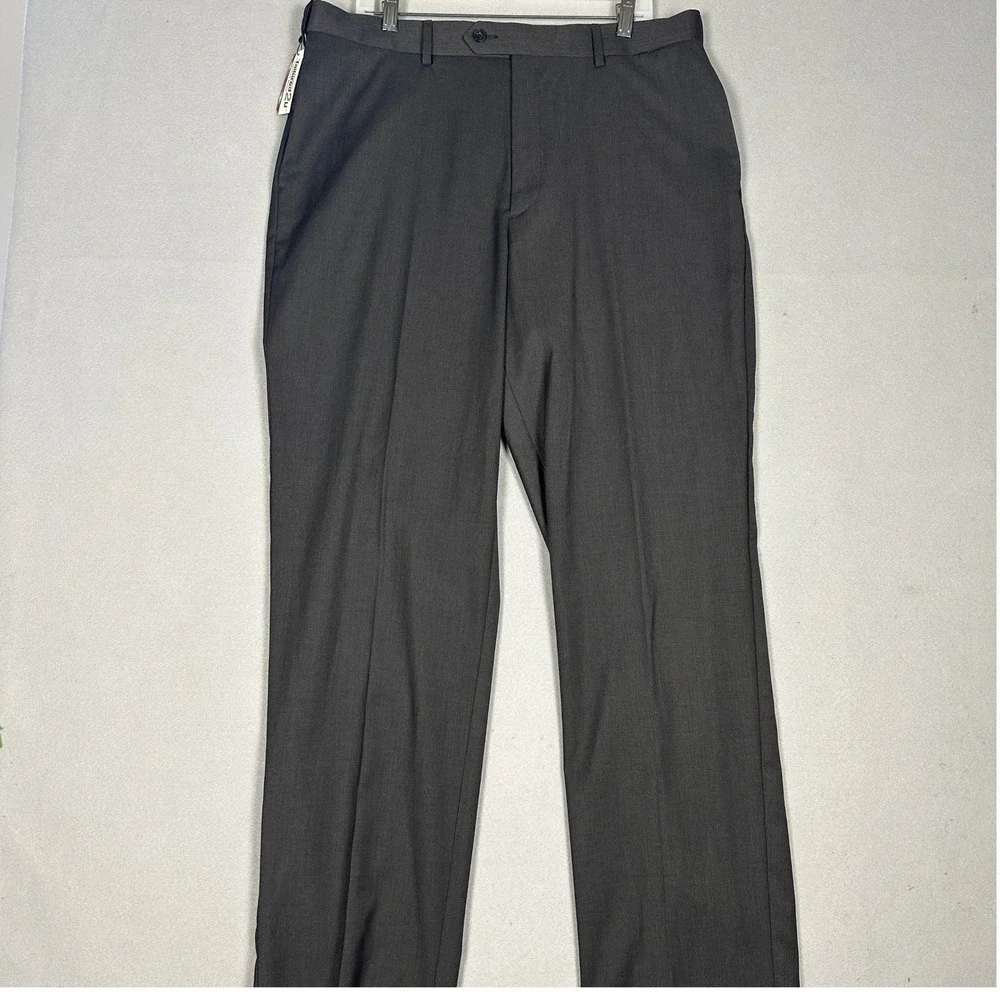 NEW Savane Select Edition Pants Men 36X34 Dark Grey Relaxed Fit Dress Flat Front